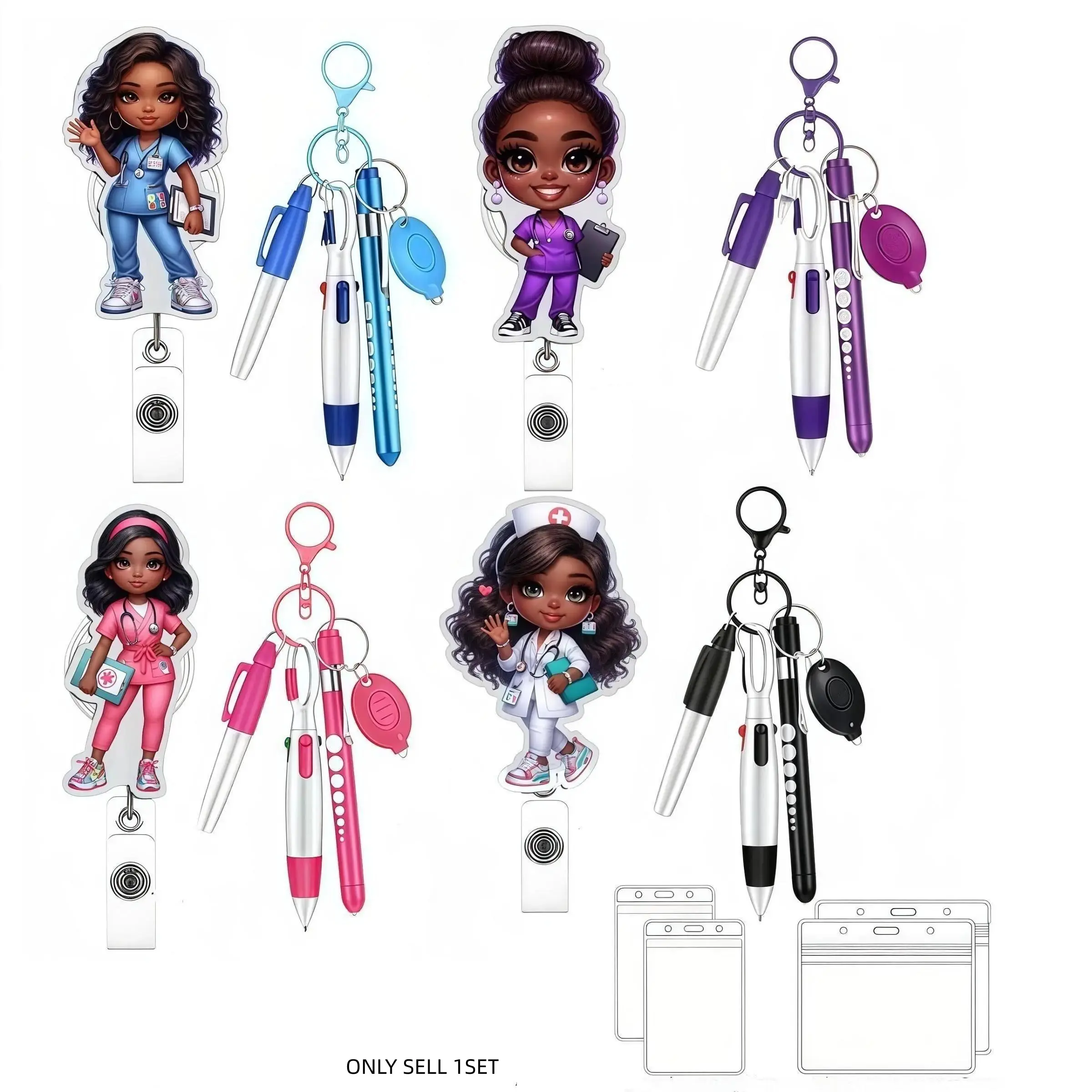 Expandable Nurse ID Card Holder Set, Badge Holder, Acrylic Material, Includes Pen, Marker, Eld Light, Card Case, Suitable for Registered Nurses, Nursing Students, Nurse Badge Reel, Badge Buddy Nursing
