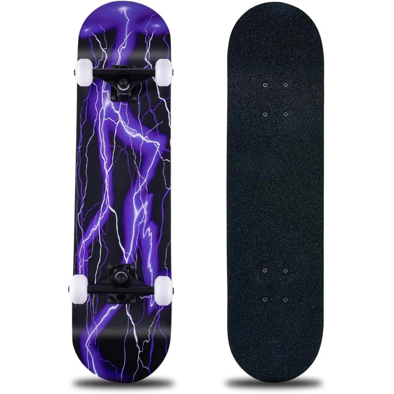 31-Inch Complete Skateboard, 8-Layer Maple Wood Double Kick Standard Board for Beginners, Outdoor Trick Skateboarding