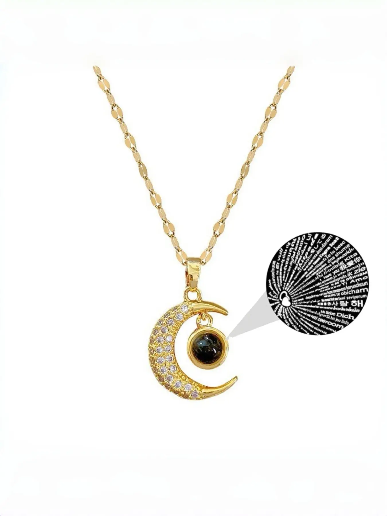 Elegant Star Moon Projection Necklace, Sparkling Diamond-Encrusted Pendant + 100 Languages I Love You Design, Perfect Gift for Women