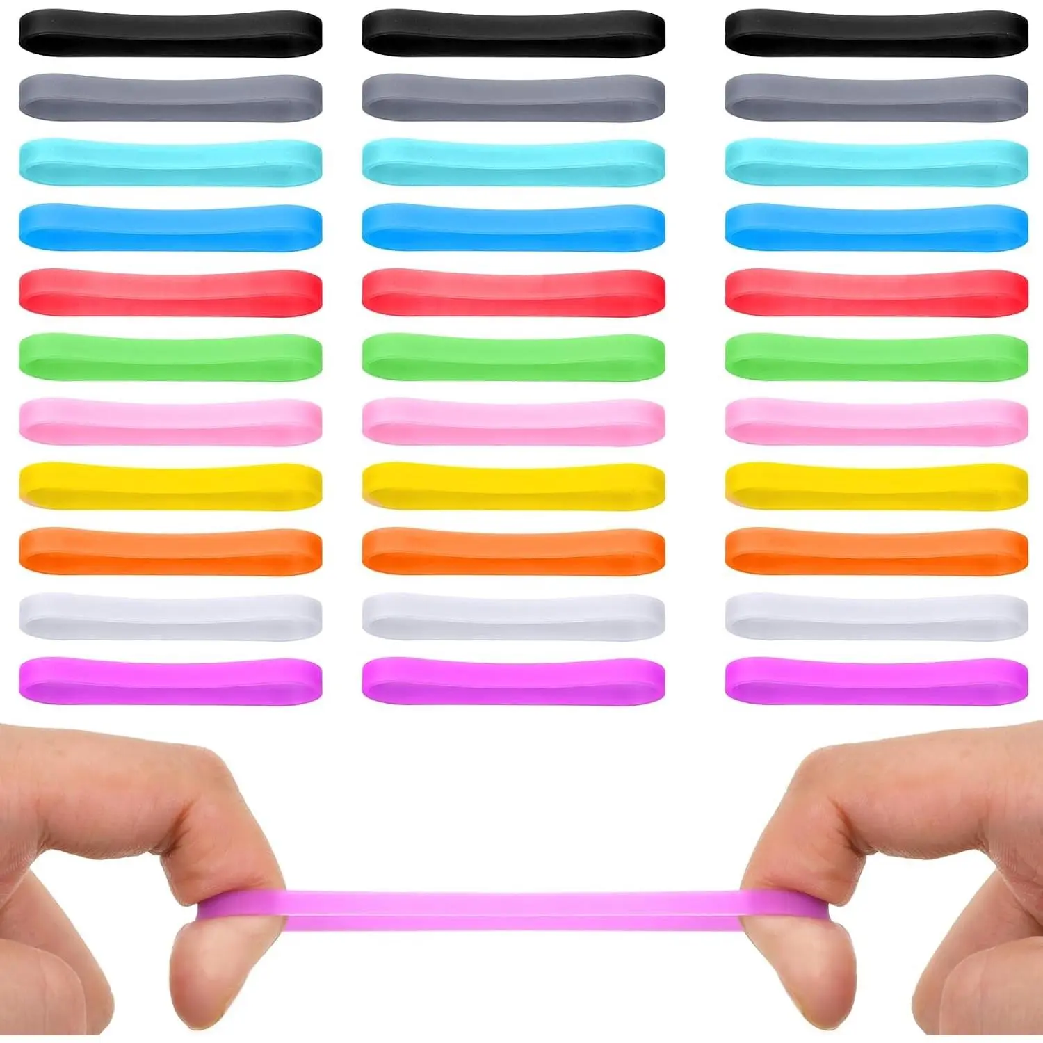 Silicone Wide Rubber Bands 3 Inch, 33 Pcs Elastic Assorted Color Bands for Office, Books, Wallets, Cards, Cooking, Notebooks, Packing & Gifts