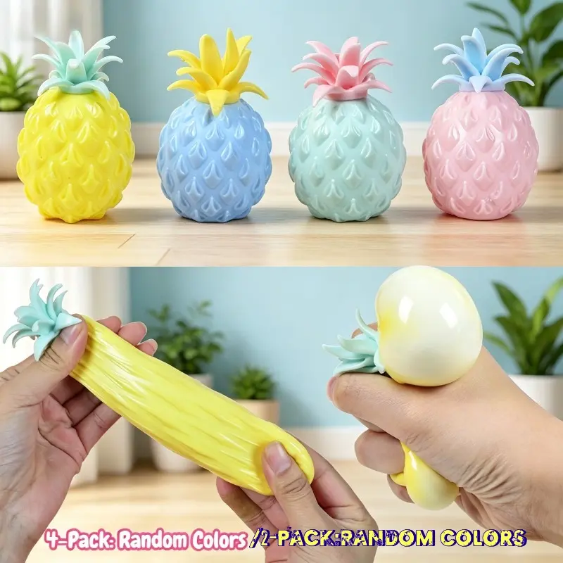 Cute pineapple soft squeeze stress balls, Squishy Fidgets, choose 2pcs or 4pcs pack. Simple squeezing relieves stress for kids and adults, random colors, versatile small gifts for all party occasions.