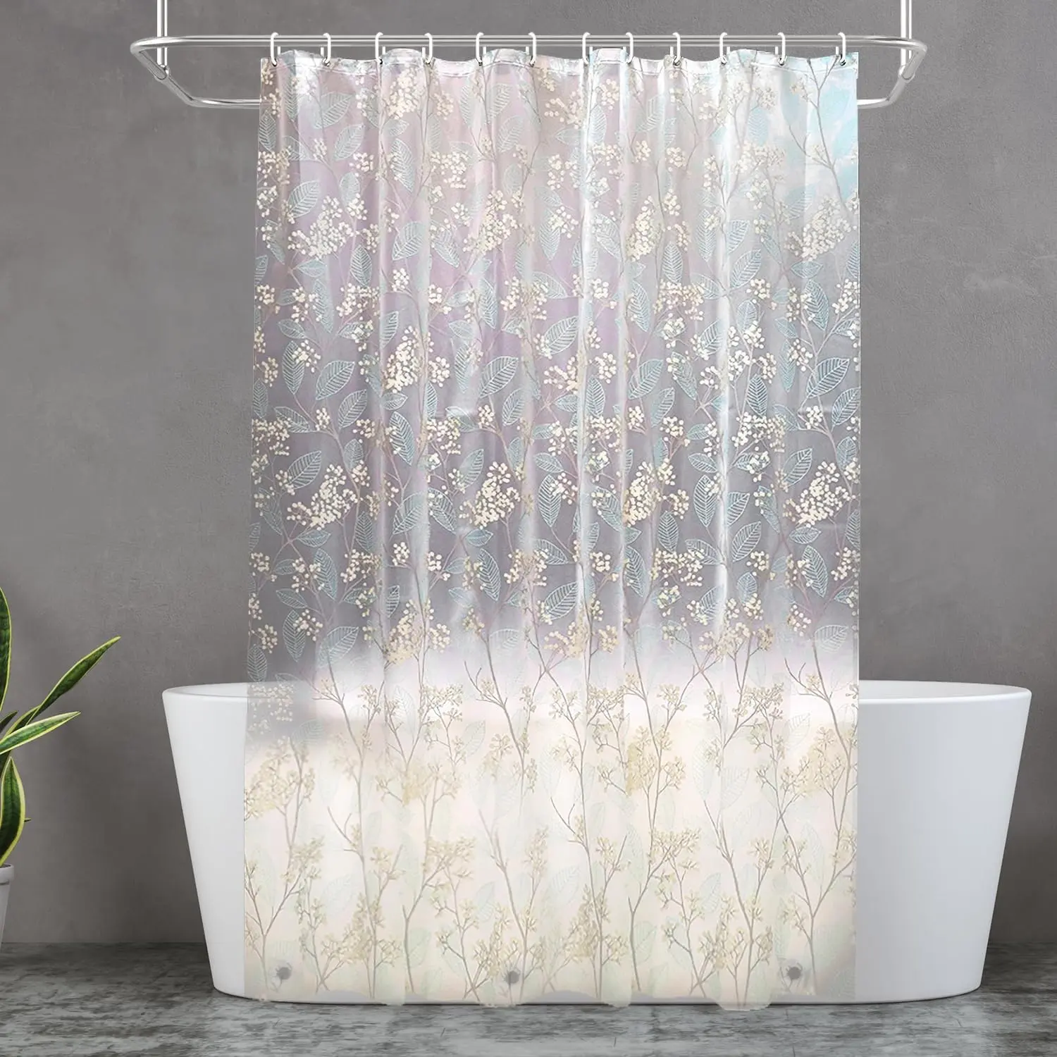 PEVA Shower Curtain, 72 x 72 Water Repellent Premium Bathroom Shower Curtain with 3 Magnetic Weights for Shower Stall, Bathtubs (Flower-2)
