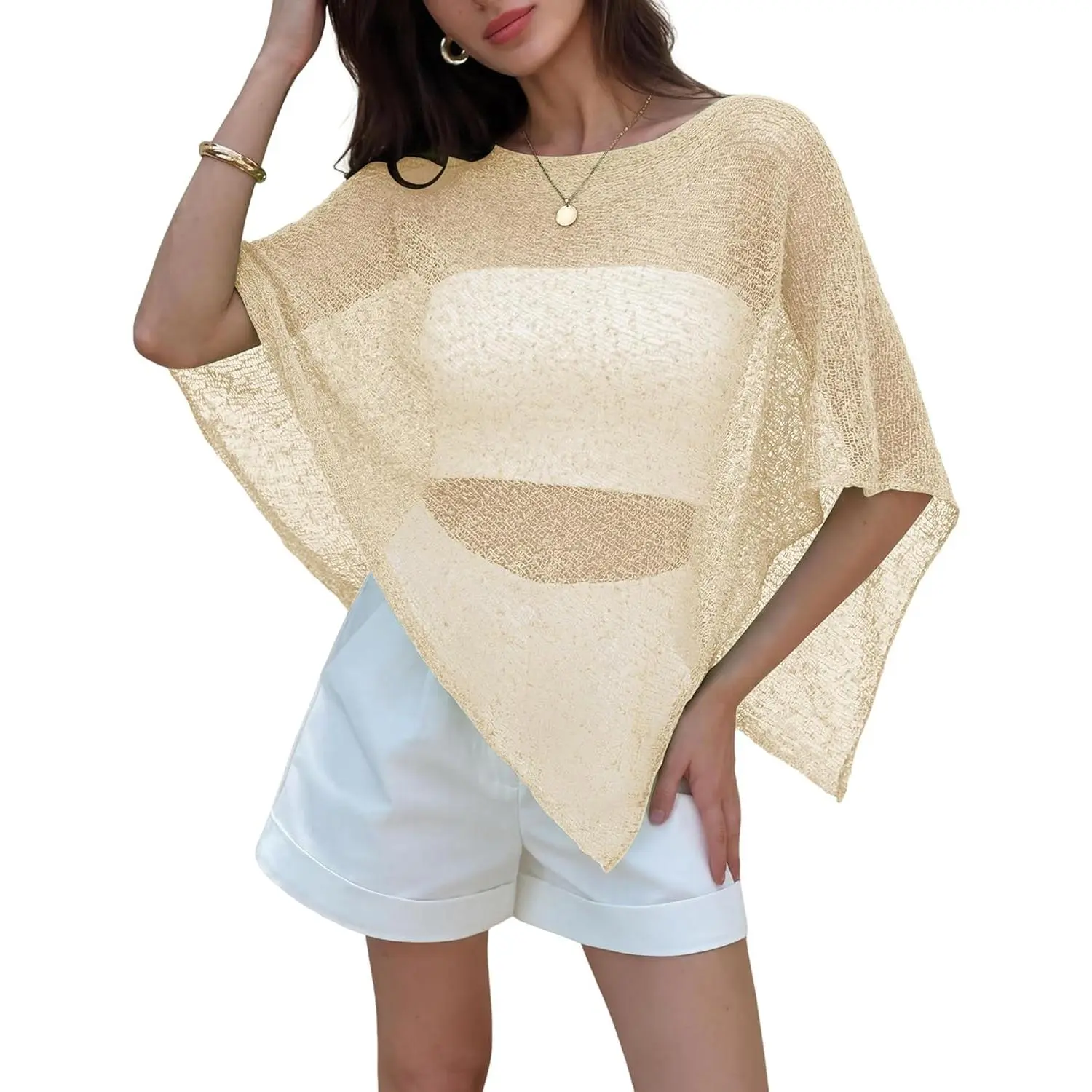 Womens Sheer Poncho Shrug Bolero Lightweight Knit Crochet Shrug Mesh Cover Up Summer 2026