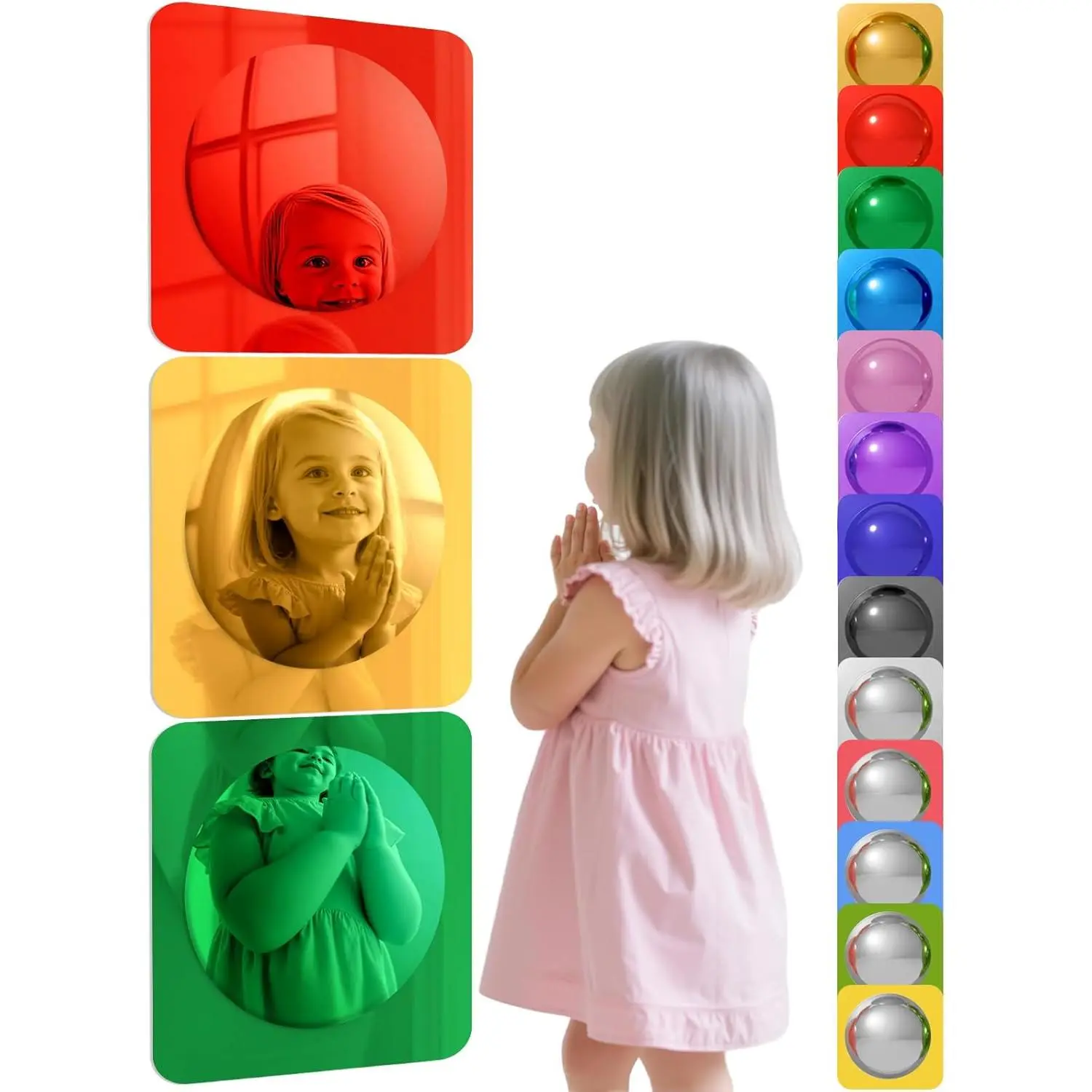 Geiserailie 3 Pcs Acrylic Sensory Wall Bubble Mirror Color Convex Mirror Toys for Preschool Classroom, Daycare Calming Corner Supplies Pet Enrichment (10 x 10 Inch,Red,Yellow,Green)