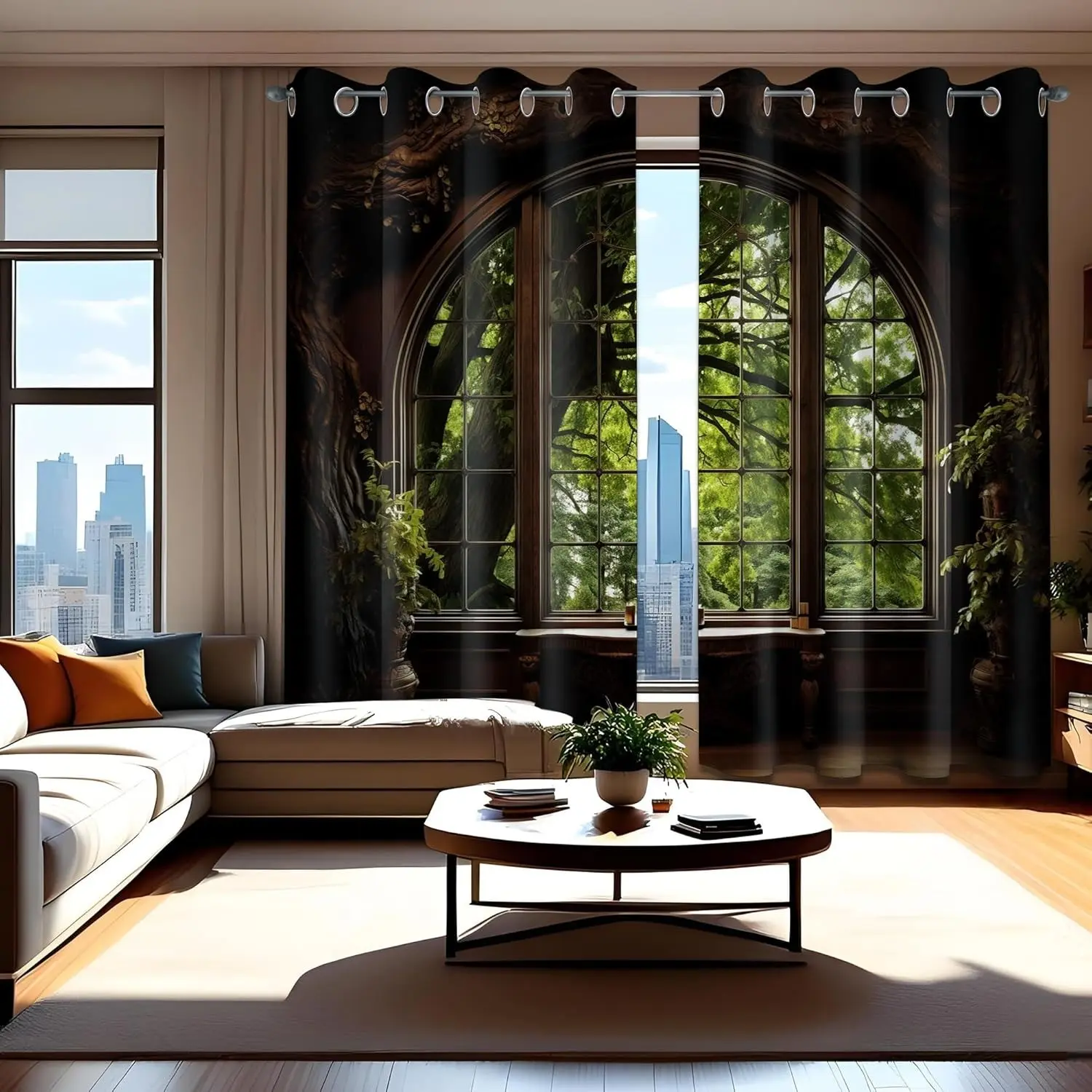 2PCS Forest Landscape Blackout Curtains, Home Decorative Curtain, Spring Nature Scene Mountain Pattern, Grommet Window Drapes, 2 Panels Set, For Bedroom Living Room