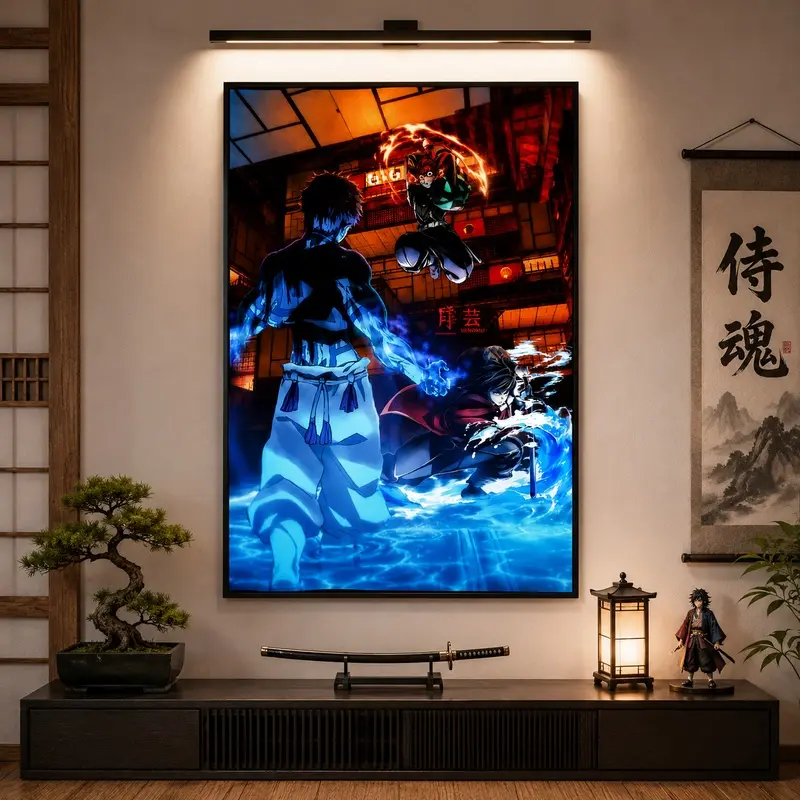 Demon Slayer Infinity Castle Poster Tanjiro Giyu vs Akaza Wall Art Anime Battle Scene Framed Print Japanese Anime Room Decor Kimetsu No Yaiba Poster, Anime Movie Wall Art, Gaming Bedroom Decor, Otaku Gift