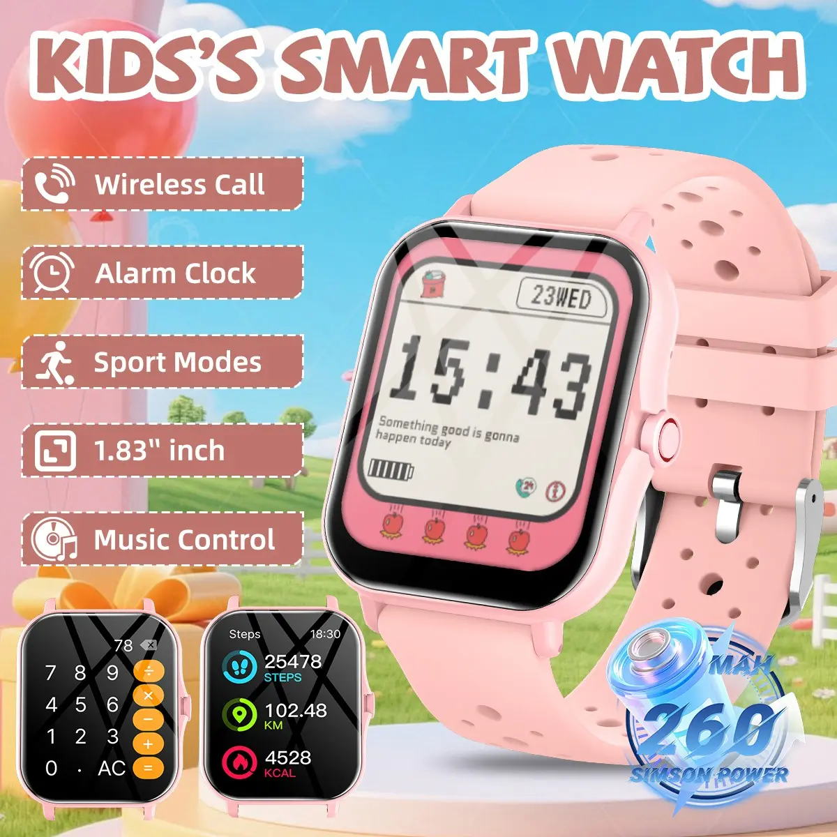 SIMSONLAB Low-Power Smart Wearable Watch - 1.83-Inch HD Display, Wireless Call, Message Alerts, Voice Assistant, 100+ Sports Modes, DIY Watch Faces, Kids' New Year Gift