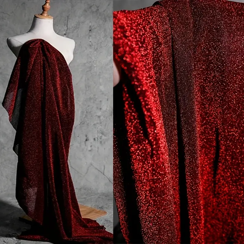 Burgundy Heather Sparkle Polyester Knit Fabric by the Yard - Soft, Grainy, Speckled, Lightweight Modern Cloth for Evening Dresses, DIY Sewing Garments, DIY Crafts