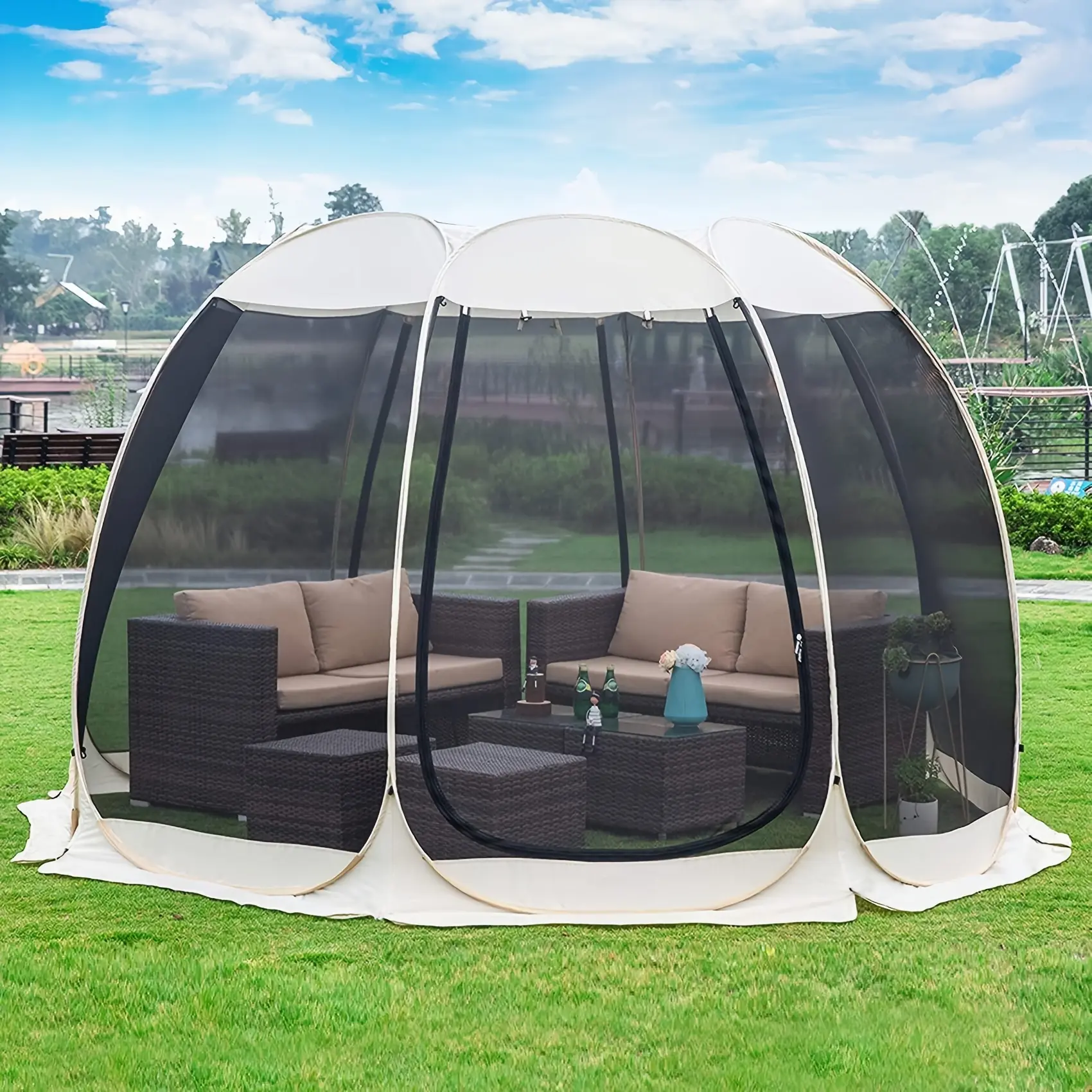 Screen House Gazebo 2-6 Person Pop-Up Screen Tent Mosquito Netting Camping Screen Room with Carry Bag Suitable for Terraces Gardens Backyards And Parks