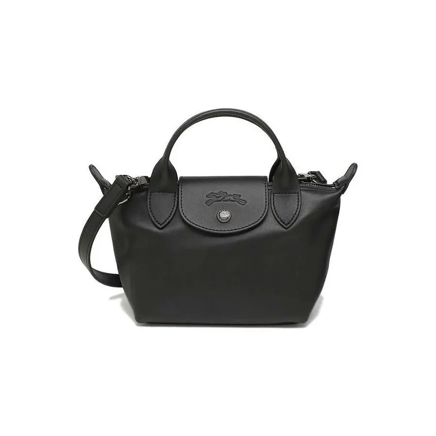 Longchamp Le Pliage Xtra 17 Mini Crossbody Handbag for Women, Cowhide Leather Purse with Snap-Zip Closure, Black
