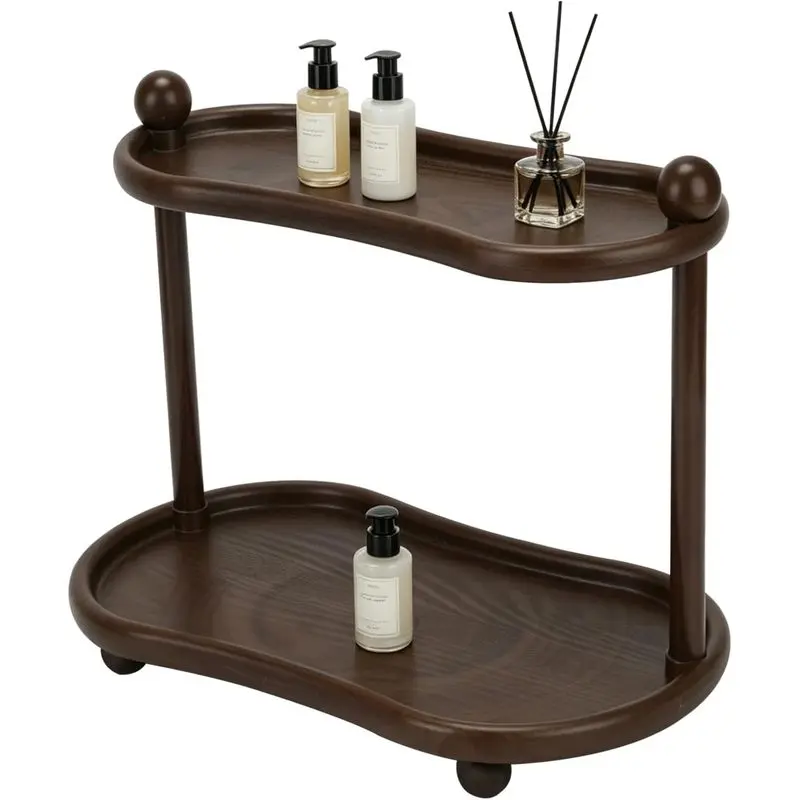 2 Tier Bathroom Vanity Organizer Countertop Shelf, Wood Look Storage Rack with Anti Slip Feet for Makeup Skincare Perfume and Toiletries