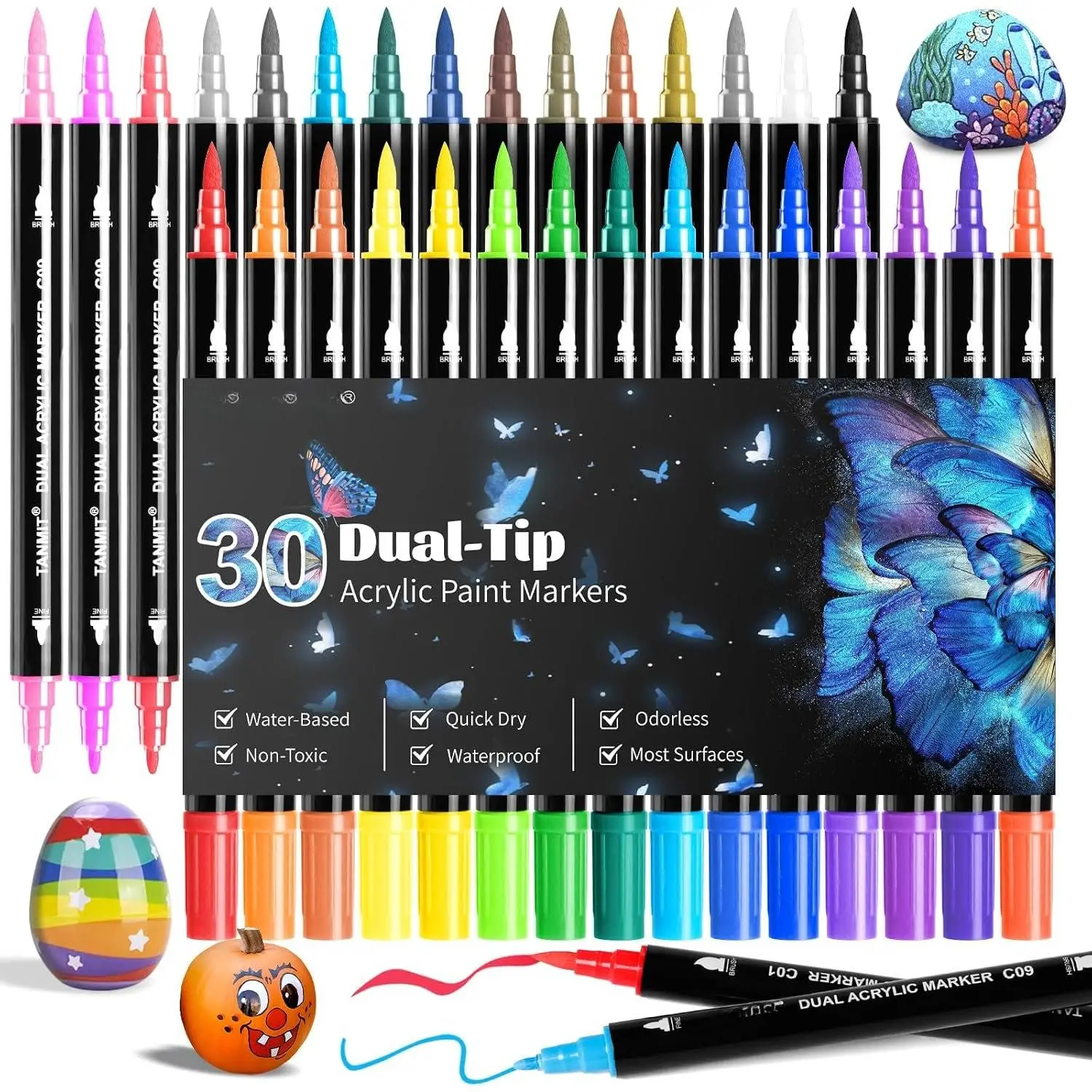 30 Colors   Pens,  Tip   Markers with Brush Tip and Fine Tip,  Pens for Rock Painting, , Canvas, Stone, Glass, Ceramic,DIY Crafts Making Art Supplies