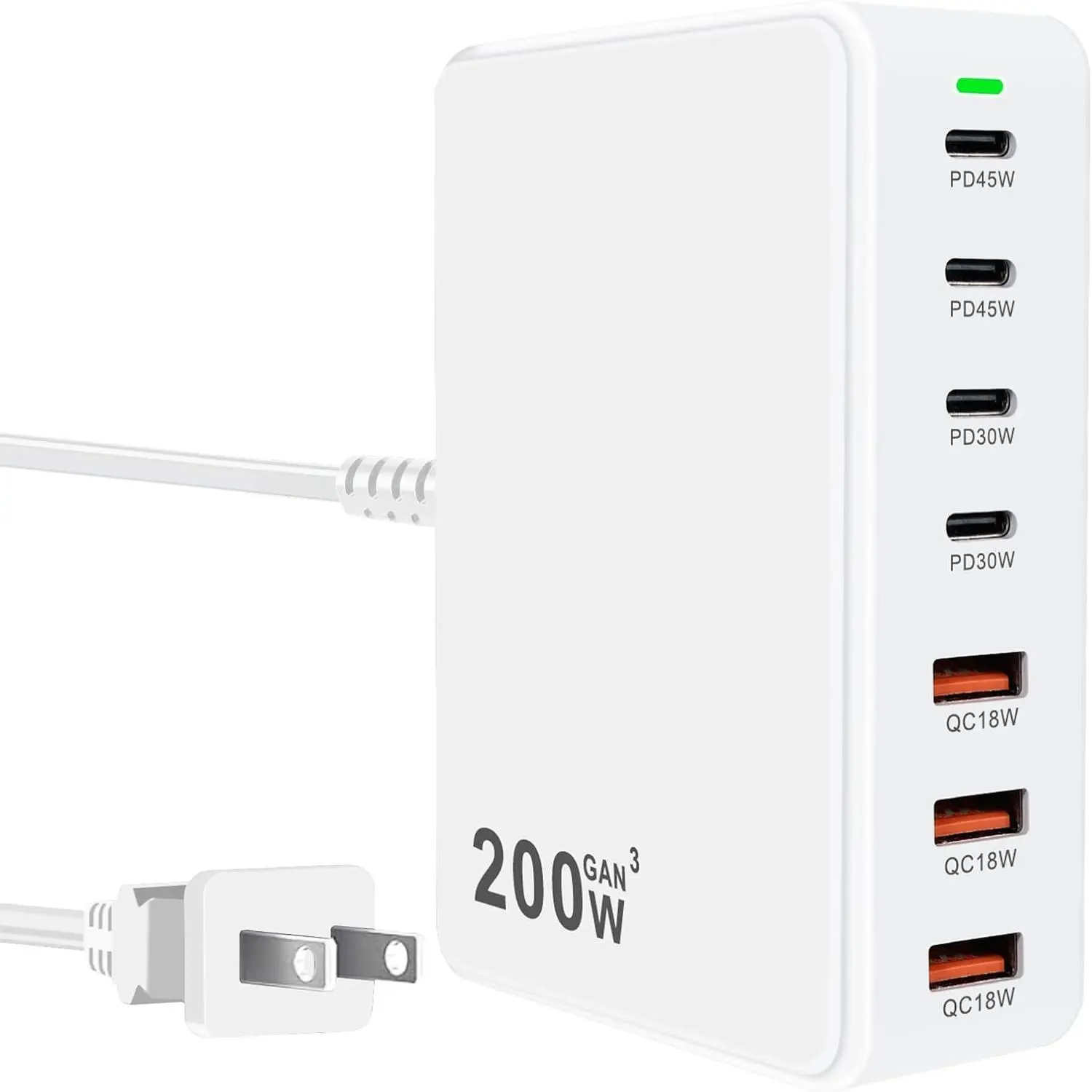 USB C Charger Station 200W PD QC3.0 GaN   Block 7 Port (White) | Compatible with Laptop MacBook Pro/Air, iPad,  17/16/15 Pro/Air Mini, Galaxy S23/22, , Steam Deck