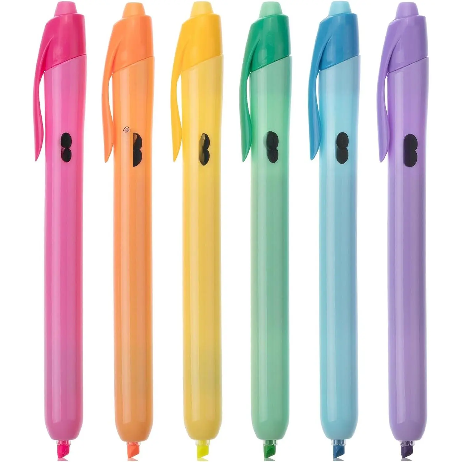 - Retractable Highlighters, 6 Pack, Bright Colors | Chisel Tip Highlighter Marker Set, Click Highlighter Markers for Classroom, Journaling, Study Supplies
