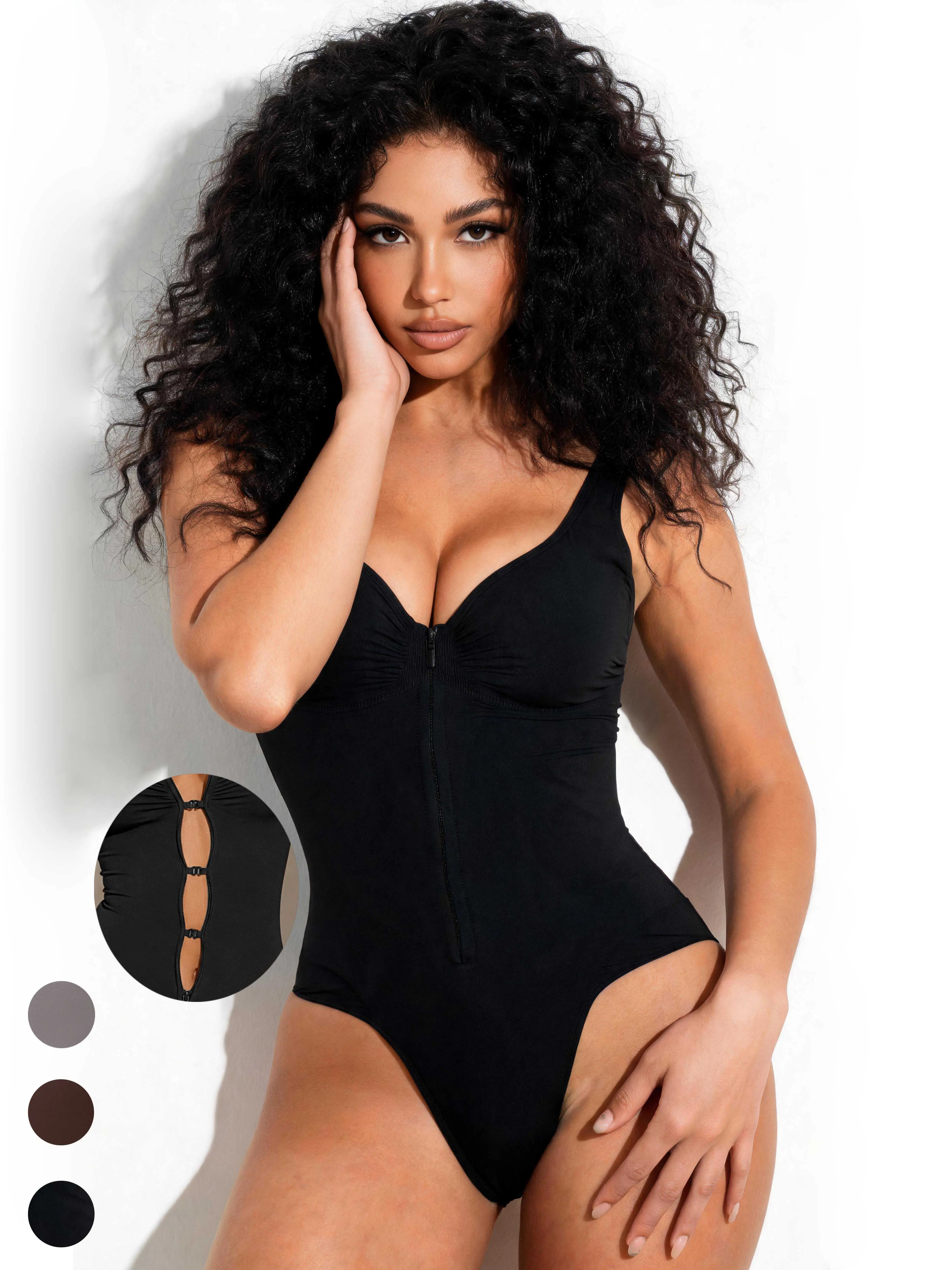 Women's Compression Front Zip Tummy Control Shapewear Bodysuit - Basic, Waist Training, Seamless Panties, Adjustable Straps, Sleeveless, Unpadded, Snap Crotch, Soft Stretch, Body Contouring, Sexy for Casual Layering, Pool Pairing, Valentines Day Outfits