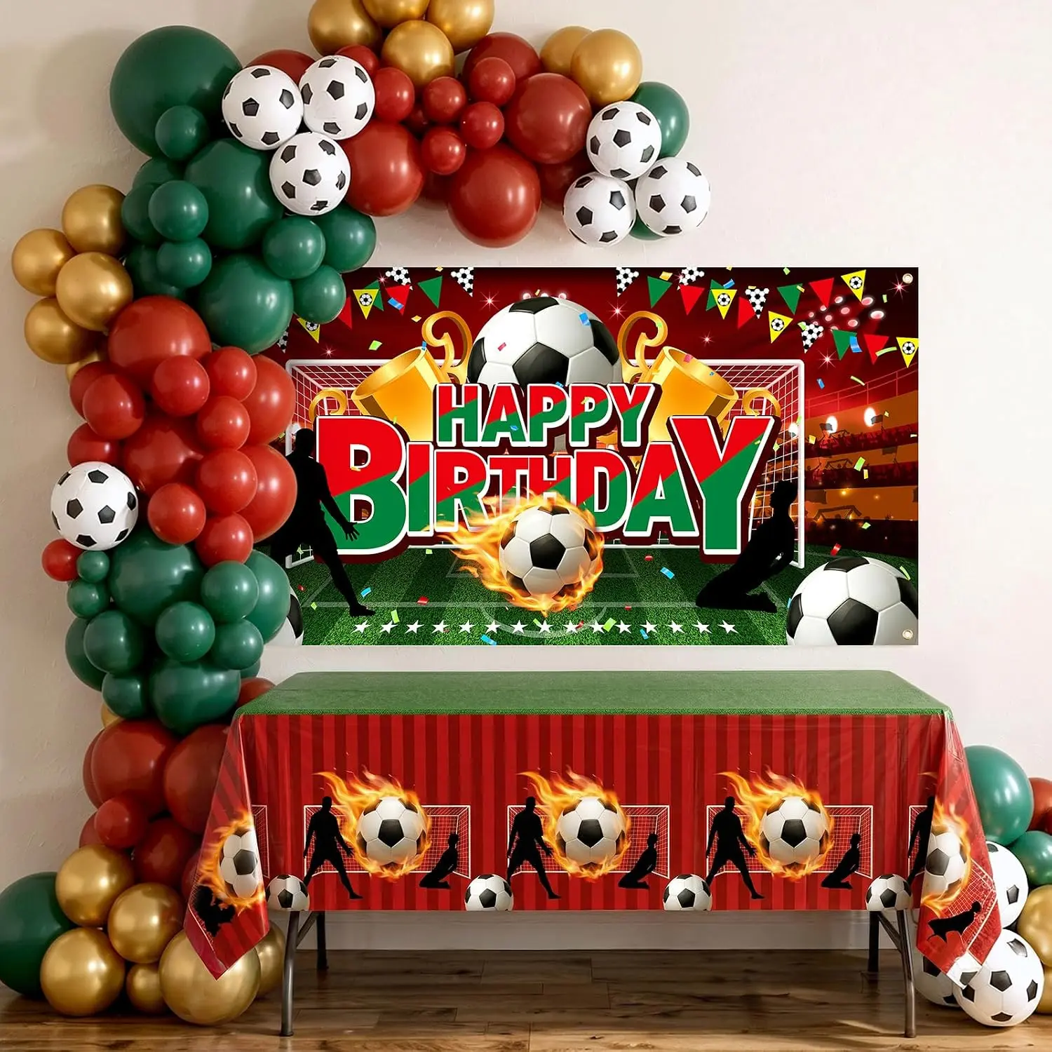 92 count Soccer Happy Birthday Party Decorations Set Kit Includes Balloons, Banner, Tablecloth,  Decor Supplies Favors for Men Boys Professional Indoor Outdoor  Match Day Event
