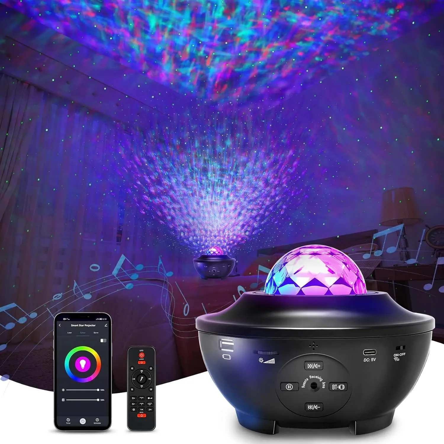 Aurora Projector Lamp, 30 Light Effects, LED Starry Sky Projector, Bedroom Nebula Lamp, Remote Control, Noise, Bluetooth-compatible Speaker, Party Essential, Galaxy Night Light, Nebula Night Lights