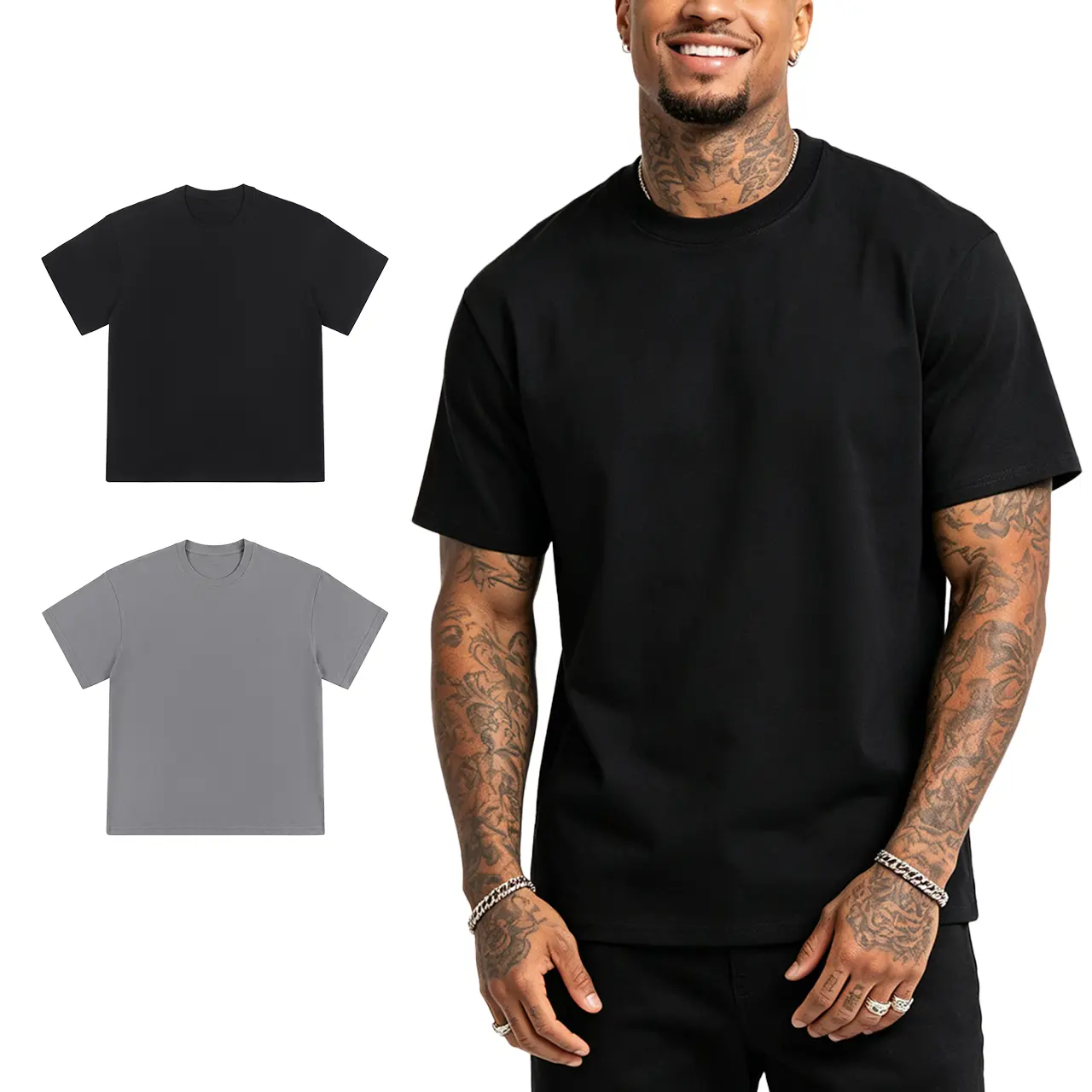 Men's 100% Cotton Round Neck Short-Sleeve Loose-Fit Casual Plain T-Shirt - Versatile Everyday Top, Available in 1 or 2 Pack, All Seasons, Beige+Dark Grey, Menswear