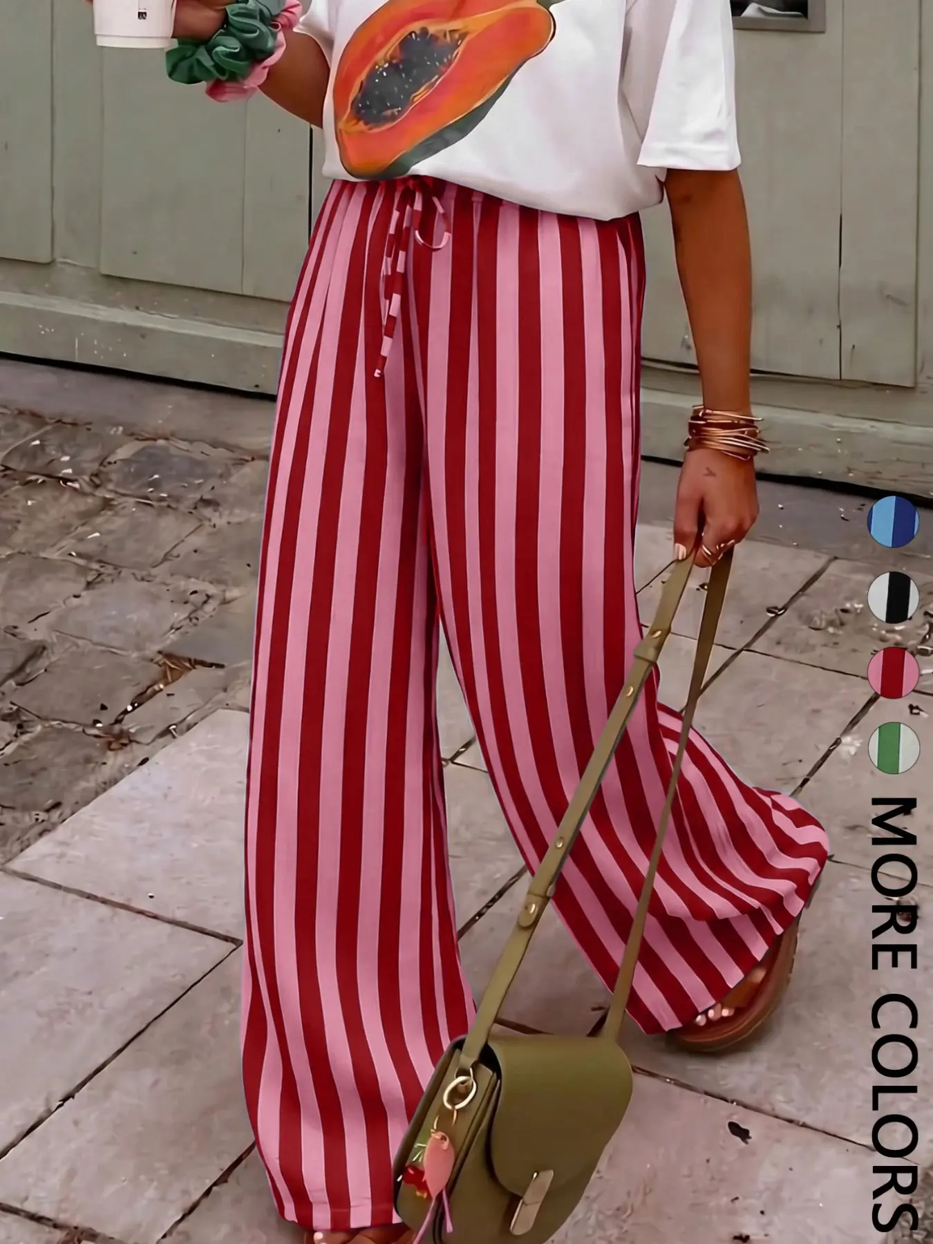 Women's Casual Striped Oversized Loose-Fit Baggy Long Pants, Lightweight Comfortable Bohemian Style, Versatile Vacation Wear, Unlined Trousers, Bohemian Palazzo Trousers