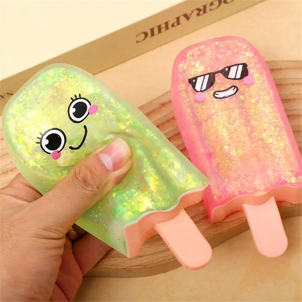 Slow Rebound Ice Cream Stress Ball, Adorable Cartoon Designs, Glitter Finish Fidget Toy for Kids & Adults – Fun Gift for Relieving Stress, Pinching Vent, Improving Focus
