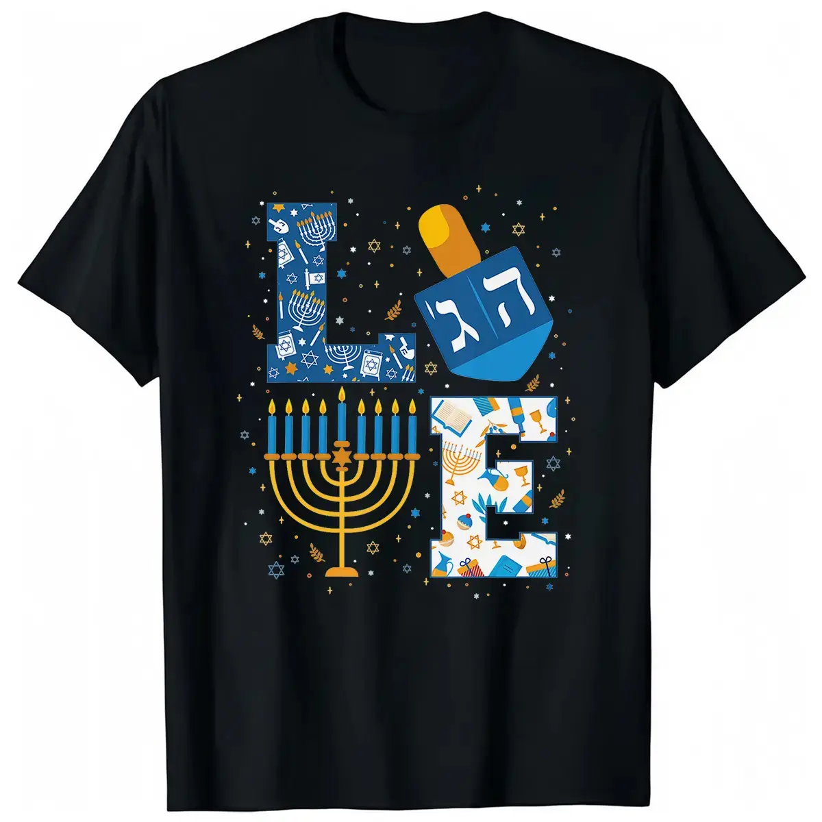 Hanukkah Menorah Graphic T-Shirt, Unisex Soft 100% Cotton Regular Fit Crew Neck with No-Peel Holiday Print, Sizes S, M, XL, Digital Print, Printed