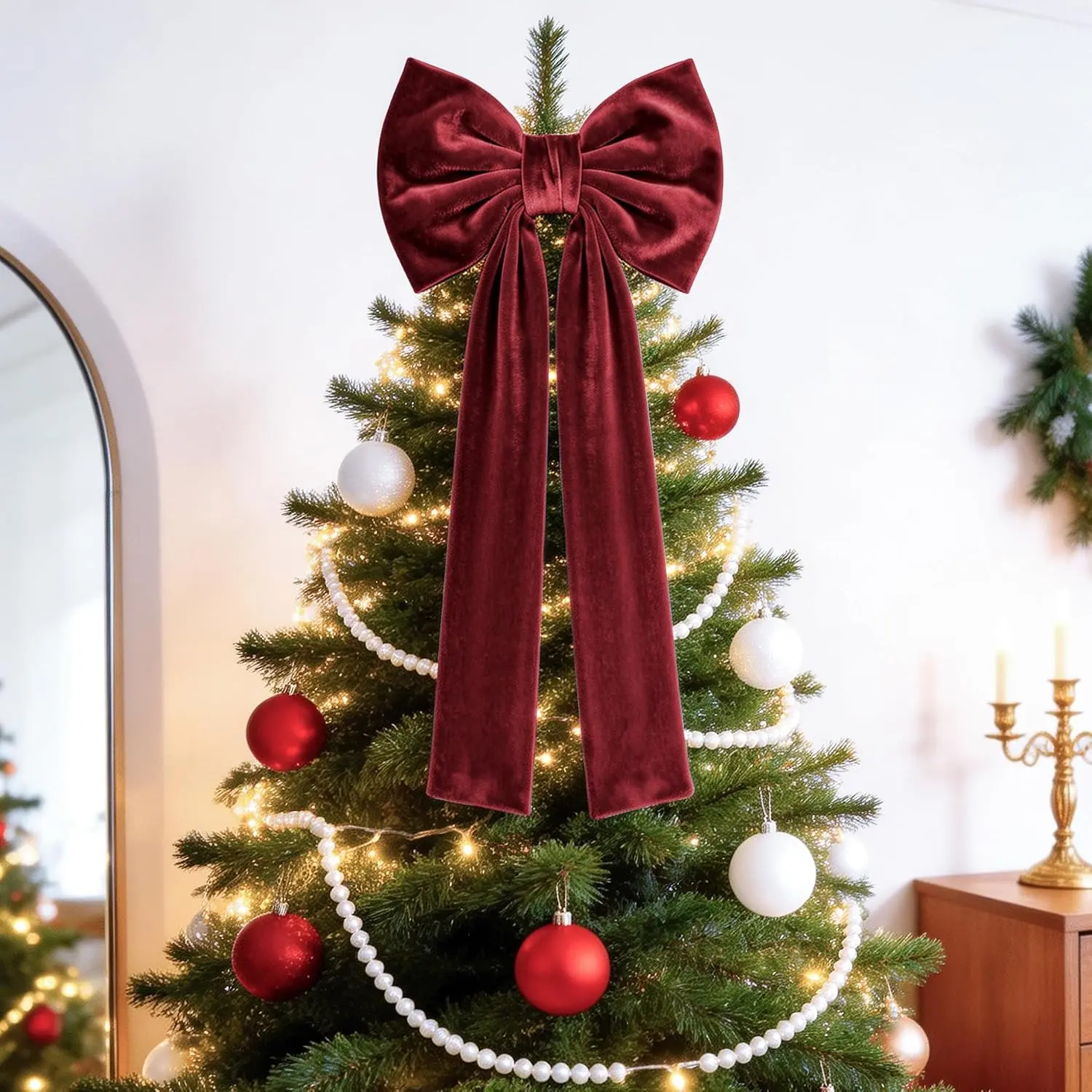 Large Velvet Bow, 16×32 In Giant Hanging Wall Bow Decor, Wedding Velvet Bow for Coquette Girl Bedroom Backdrop, Birthday Bridal Shower Wedding Christmas Tree Topper Front Door Ornament Wreath