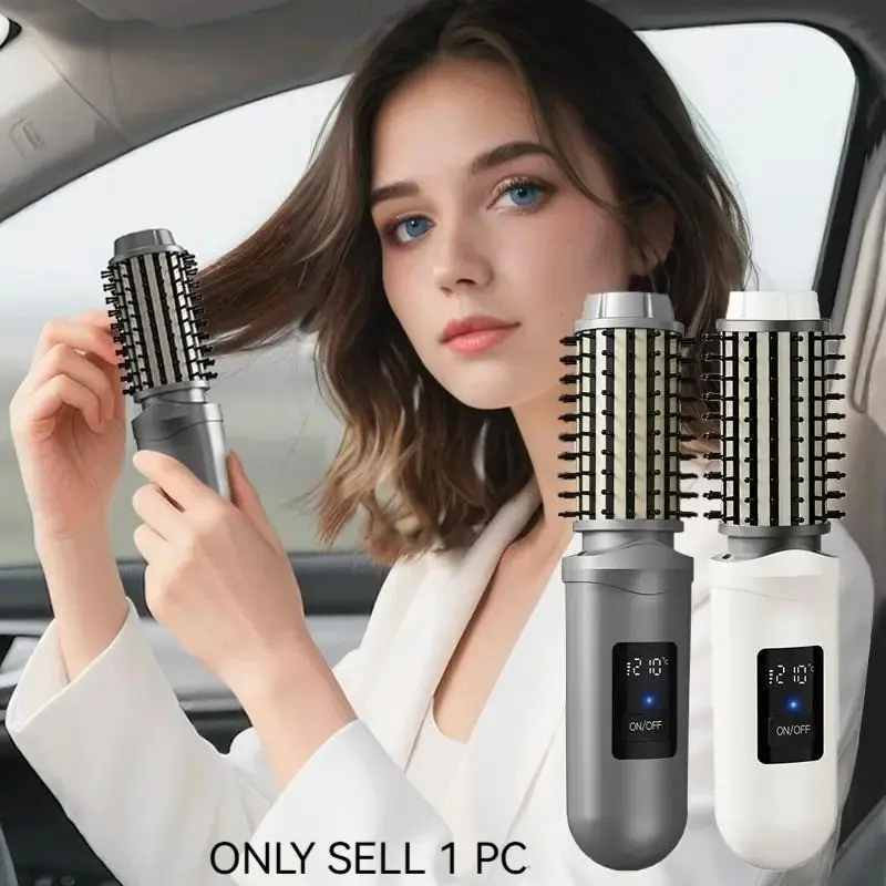Portable wireless curling iron, straightening brush, curling wand, rechargeable multifunctional straightener, damage-free, with 3 temperature settings, automatic styling, suitable for short and long hair, a hair tool suitable for home and travel use