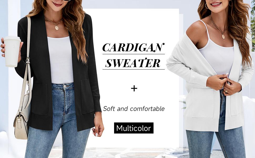 Yousify Womens Cardigan Sweater Long Sleeve Open Front Knit Cardigan Sweater with Pockets Yousify Womens Cardigan Sweater Long Sleeve Open Front Knit Cardigan Sweater with Pockets