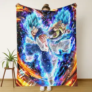 Blue Flame Goku Blanket Cozy Flannel Throw Warm Couch Blanket Travel Blanket for Anime Fans, Teens, Adults, Living Room, Dorm, Gaming Setup