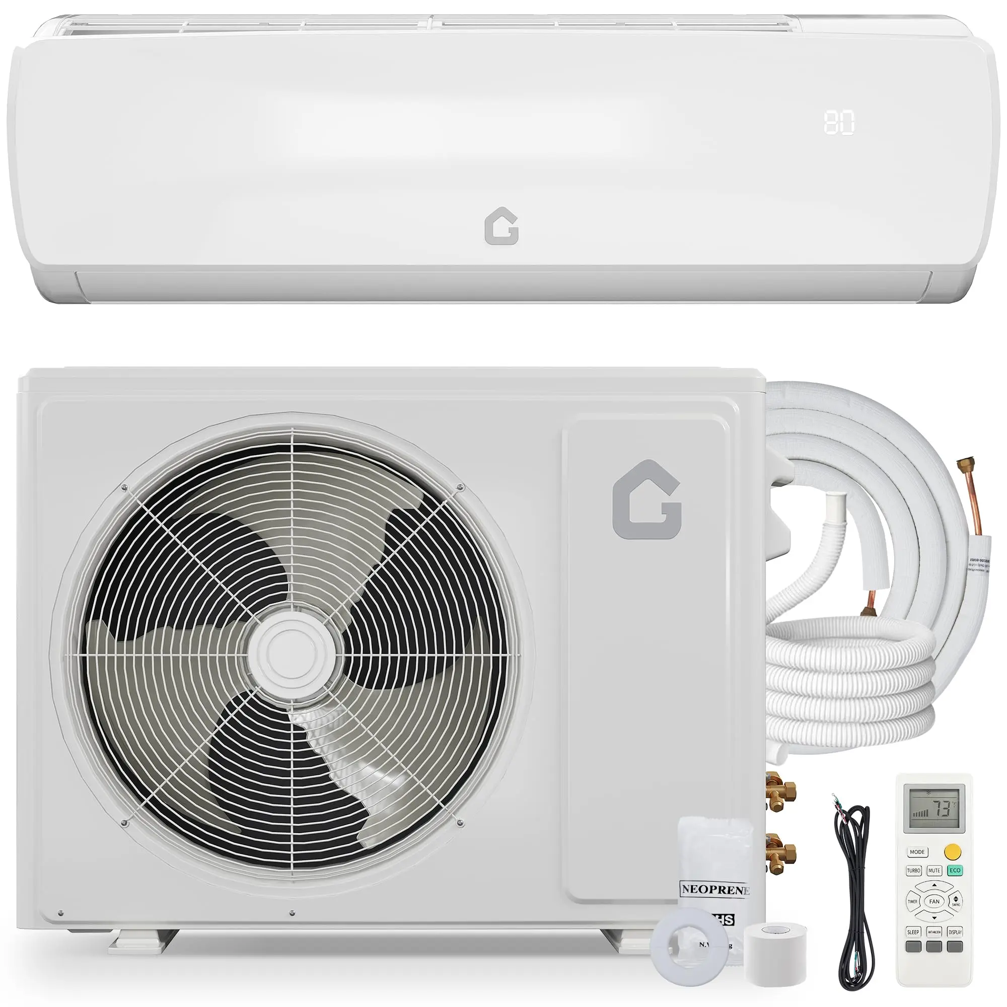 9000 BTU Ductless Mini Split Air Conditioner Heat Pump, 19 SEER2 Ultra Quiet 115V Inverter Unit, 3-in-1 Cooling Heating Dehumidifying, 42dB Low Noise Wall Mount AC, 10ft Pre-Charged Line Set, Modern White Design for Spaces Up to 450 Sq.Ft