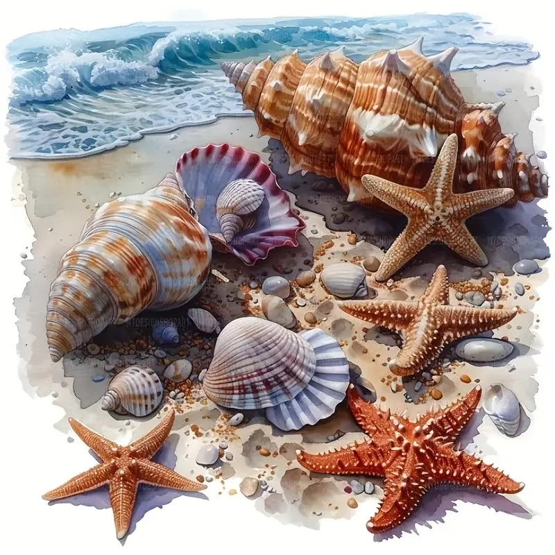 Ocean Theme Vinyl Sticker, Seashell and Starfish Design, Self-Adhesive, High Gloss, One-Time Use, for Cars, Trucks, Motorcycles, Windows, Walls