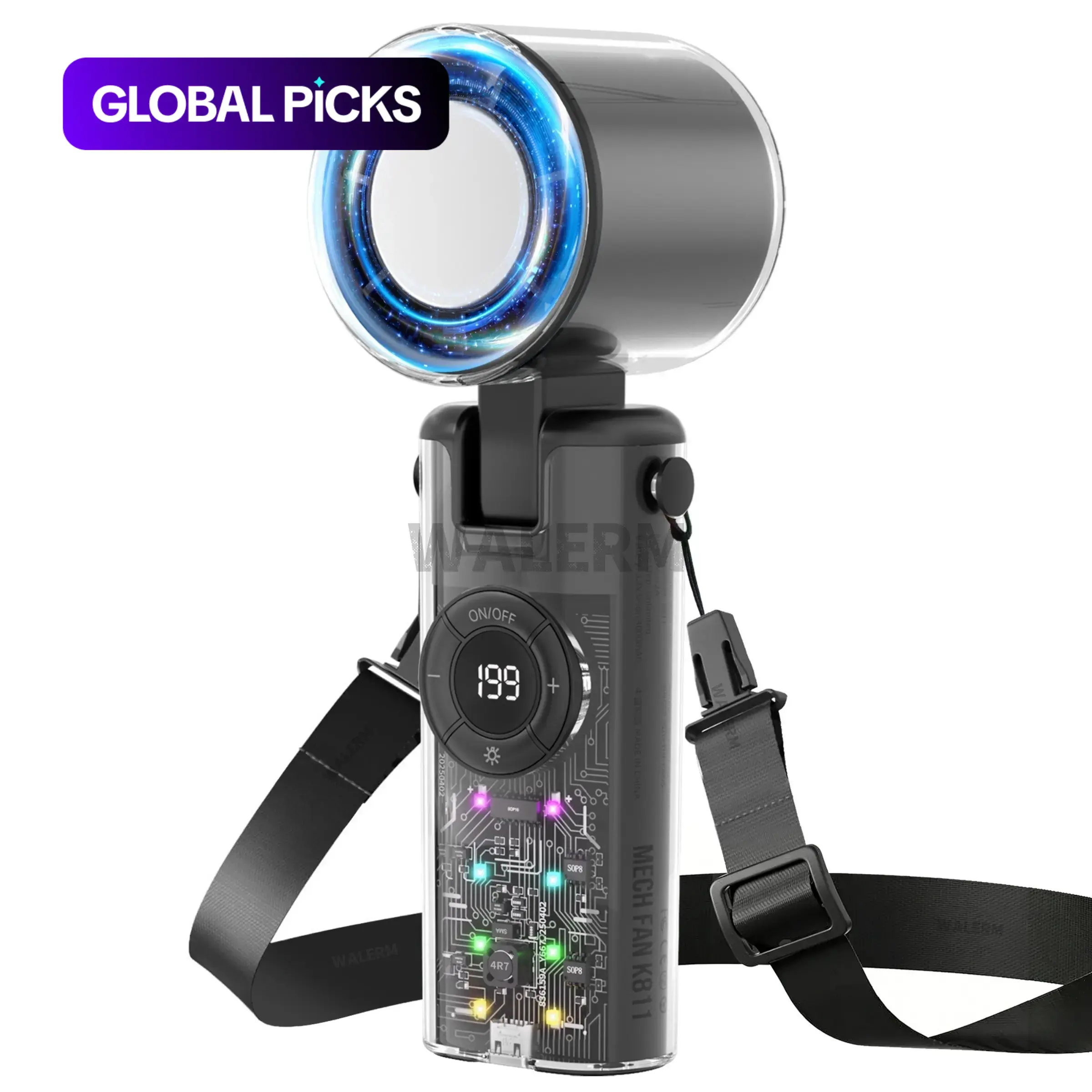 Handheld Portable Turbo Fan with Ice Cooling, 4000 mAh Rechargeable Battery, 135° Adjustable Angle and 199-Speed Wind, USB-Rechargeable Foldable Fan with Flashlight for Summer Travel, Vacation and Concerts #GLOBAL PICKS