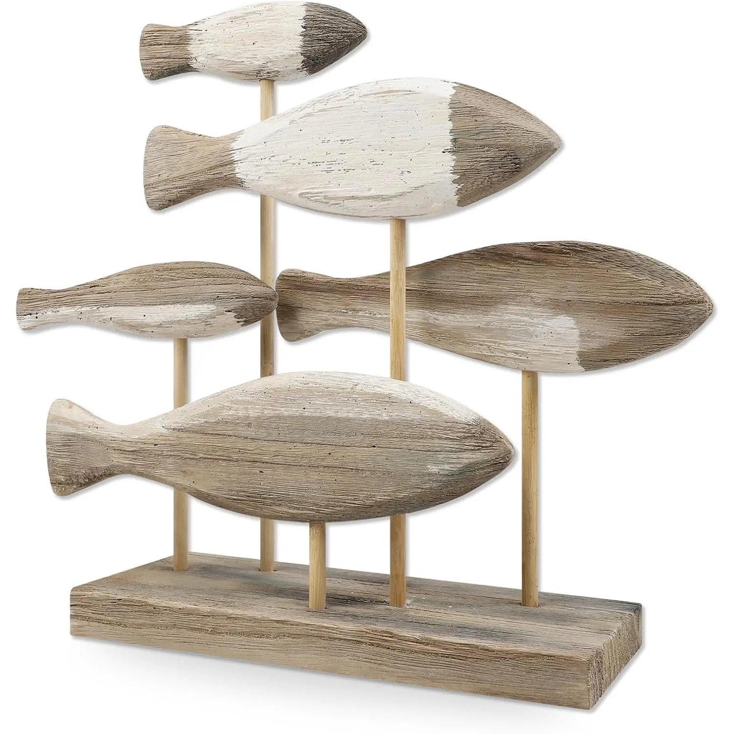 Meching Wooden Shoal of Fish Figurines Fish Sculpture Statues Table Decor Sign Rustic Nautical Themed Home Decor for Bathroom Living Room Lake House Beach Party Shelf Kitchen Cabinets