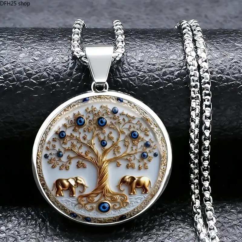 Men Tree Of Life Stainless Steel Pendant Necklace, Rust Resistant And Wear Resistant, Stylish Lucky Jewelry For Male Daily Casual Outfits And Street Wear