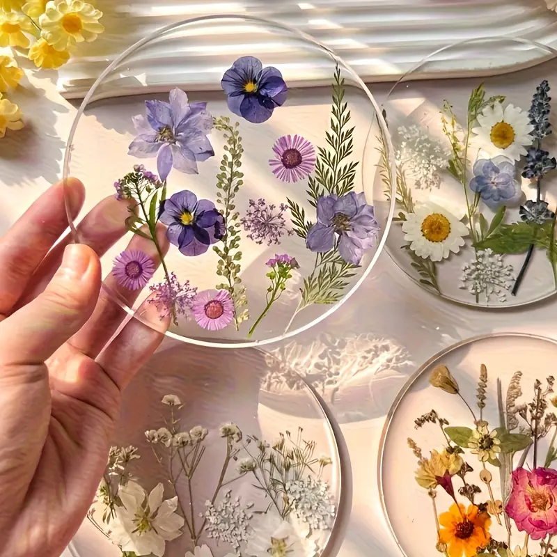 8Pcs Floral Printed Acrylic Coasters, Heat Resistant Durable Cup Mats, Elegant Flower Pattern Table Decor, Perfect Gift for Wedding Birthday Mother's Day, Home Party Desktop Protective Pads