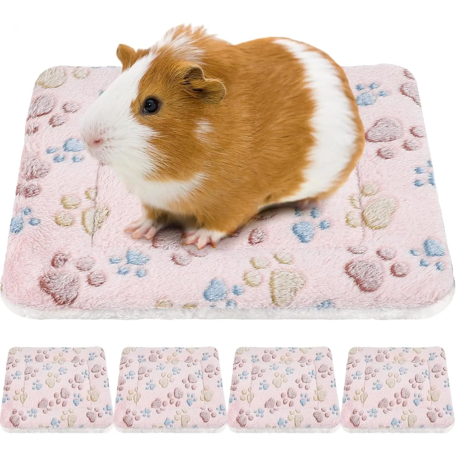 4 Pack Ultra Soft   Bed Mat Small  Guinea Pig Bed with Cute Print Reversible Fleece  Crate Kennel Pad Cozy Washable Thickened Hamster  Beds Mat(13 x 10 Inches,Light Brown)