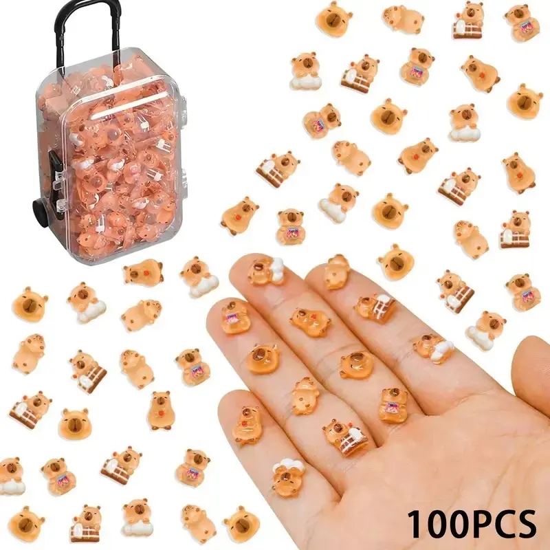 100PCS plus 1 luggage ornament set, including resin ducks, turtles and capybaras - home decorative ornaments and decorative accessories, resin animal sculptures suitable for decorating home parties, living rooms, bars, café counters and office desks