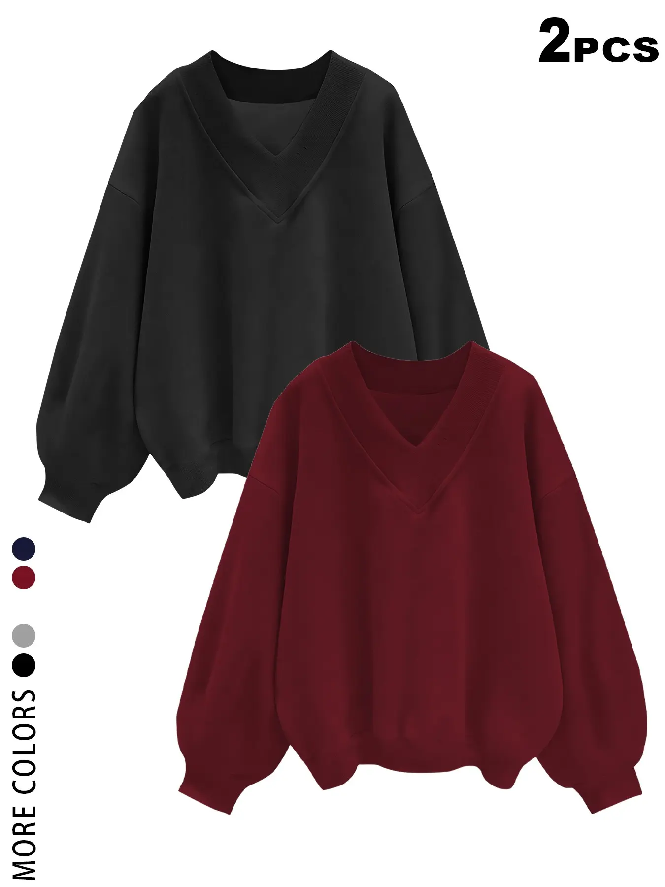 V Neck Oversized Sweatshirt, Casual, Tiktok Viral 2026, Minimalist Preppy Streetwear, Aesthetic, Drop Shoulder, Long Sleeve, Y2K Loose Fit, Fall&winter