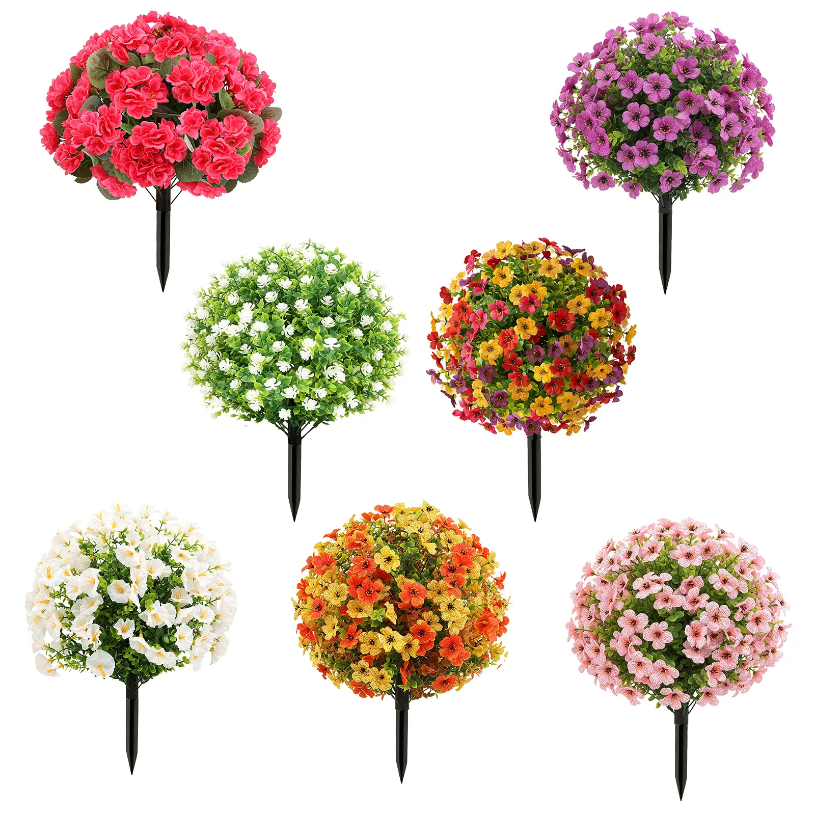 2 Pack Artificial Violet Ball Topiary Trees with Ground Spikes, 23'' UV Resistant Fake Artificial Bushes Plants, Realistic Faux Shrubs Tree for Indoor Outdoor Front Porch Garden Decor, Colorful
