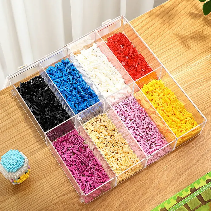 Block Small Particles Storage Cabinet Disassembly Tool, Puzzle Toy Sorting Box, Flip Cover Divided Transparent Organizer Rack
