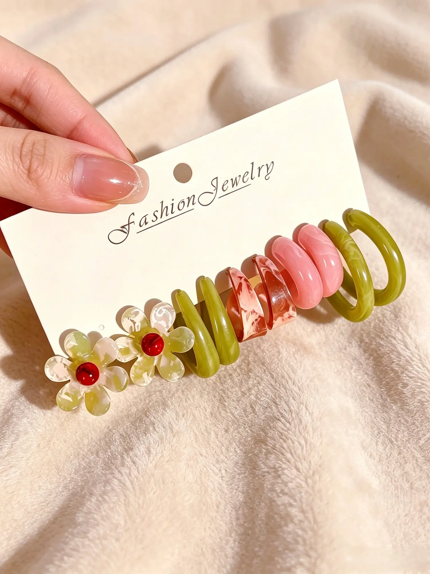 10pcs European And American Style Acrylic Floral Colorful C-Shape Geometric Earrings Set, Fashionable Jewelry Accessories With Unique Bohemian Style, Aesthetic