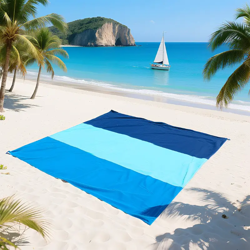 Foldable Rectangle Beach Mat - Extra Large 78.8*82.7in Checked Ripstop Polyester, Sandproof, Waterproof, Dustproof, Mildewproof, Moistureproof, Patchwork, Machine Washable, Portable, Easy to Clean for Family Camping & Beach Picnic