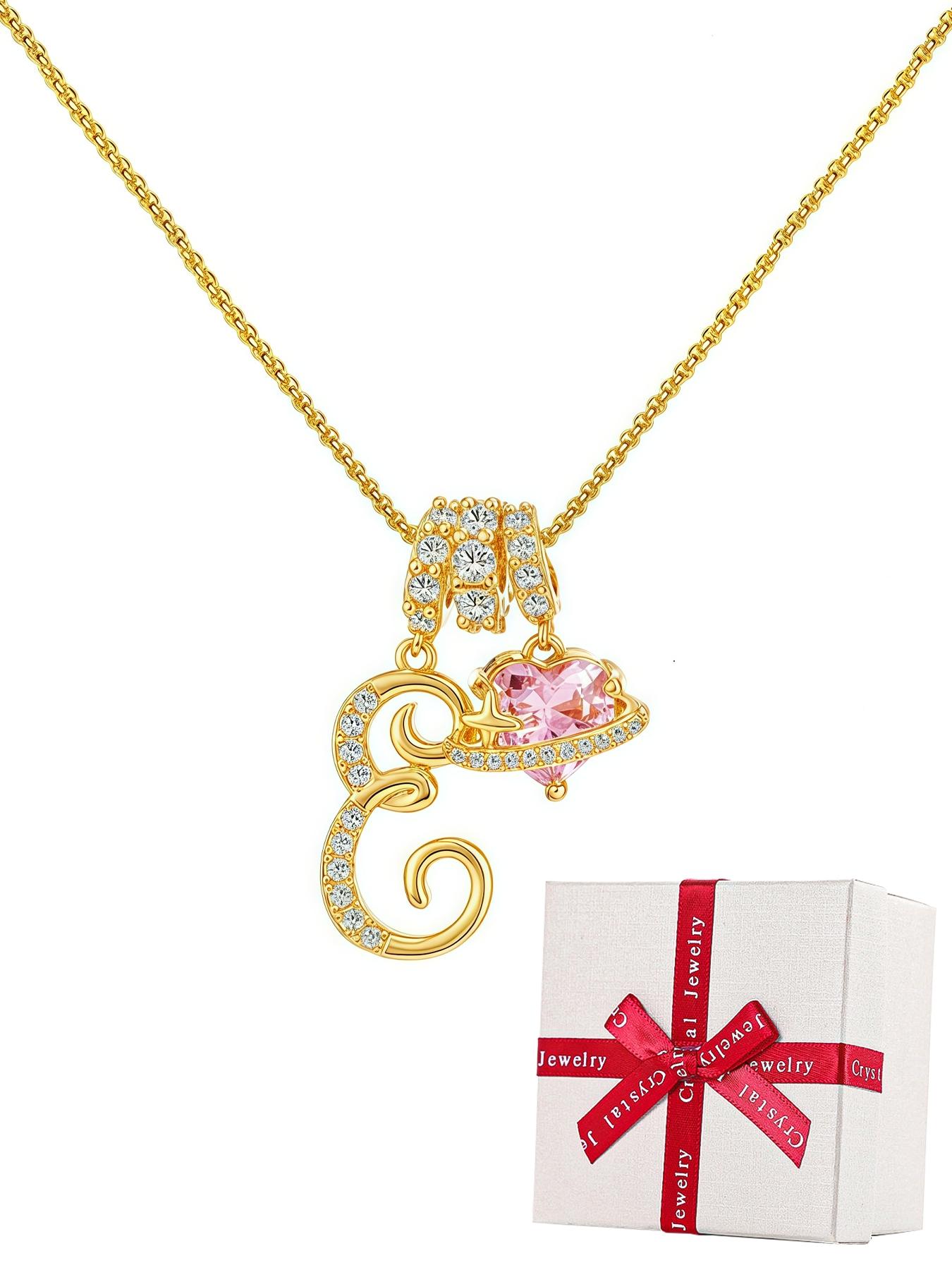Rose Jewelry Gift Box With Alphabet Initial Heart Necklace for Women, Valentine's Day Wedding Anniversary Jewelry Gift for Girlfriend Wife, Birthday Christmas Gift for Daughter Mom