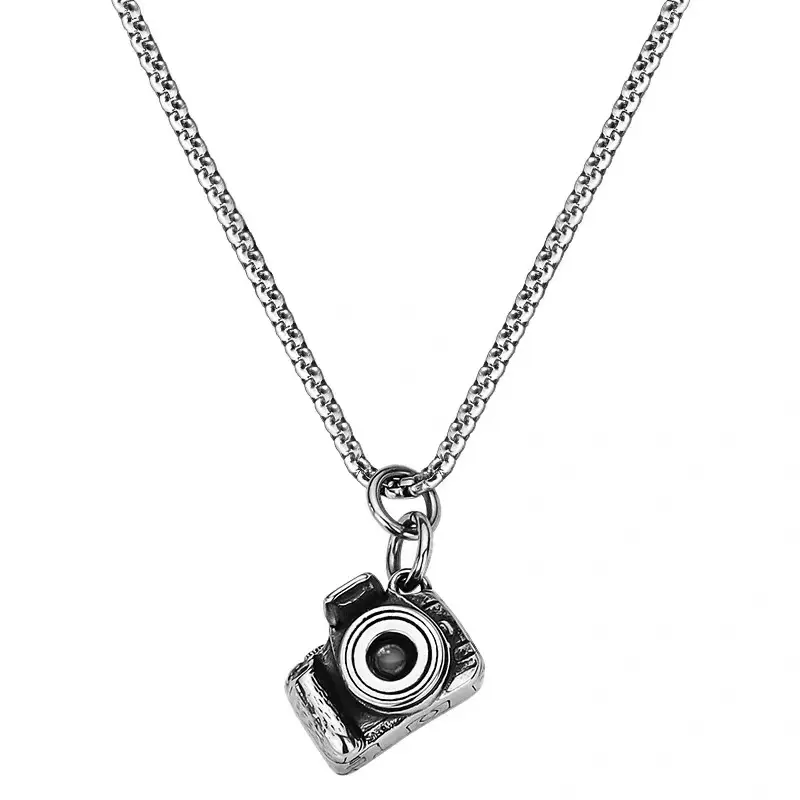 Men's Titanium Steel Camera Pendant Necklace, Casual Hip Hop Chain-Link Jewelry, Retro Vintage Fashion Accessory