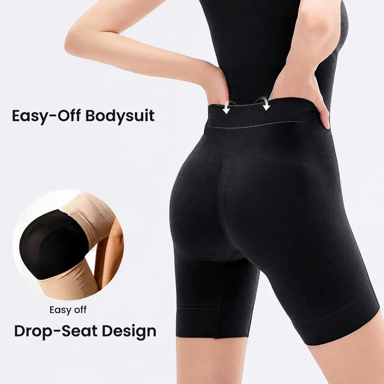 Women's Colombian Easy-Off Faja Body Shaper Bodysuit - Tummy Control Tummy Tuck, Butt Lifter, Back Support, Scrunch Back Open Design, U-Neck, Postpartum Recovery, Cotton Gusset, Solid, Machine Washable, Everyday Wear Shapewear for Women Womenswear Compres