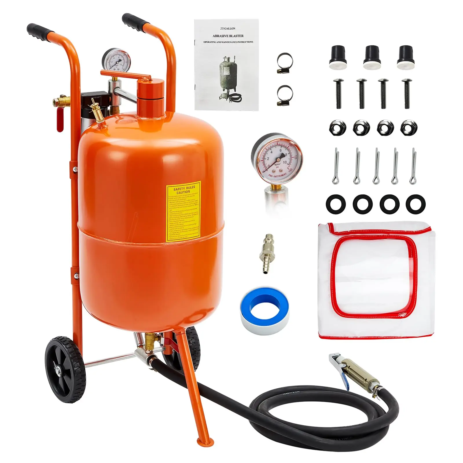 Garvee Heavy Duty Wheeled Portable Sand Blaster, 10/20 Gallon Tank, Max 125 PSI Abrasive Blaster Kit, Equipped with 4 Ceramic Nozzles, Oil-Water Separator & Pressure Gauge, Ideal for Removing Rust, Paint and Marks on Metal & All Surfaces