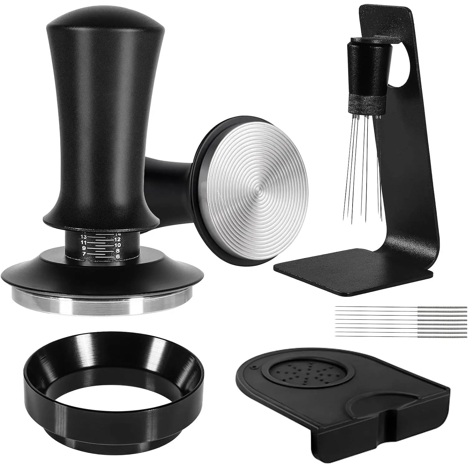 Espresso Accessories Kit 58mm, Coffee Tamper with Spring  Calibration, 316 Stainless WDT Tool with  Stand and Dosing Funnel Set Fits Espresso Machine Press and 58mm Portafilters