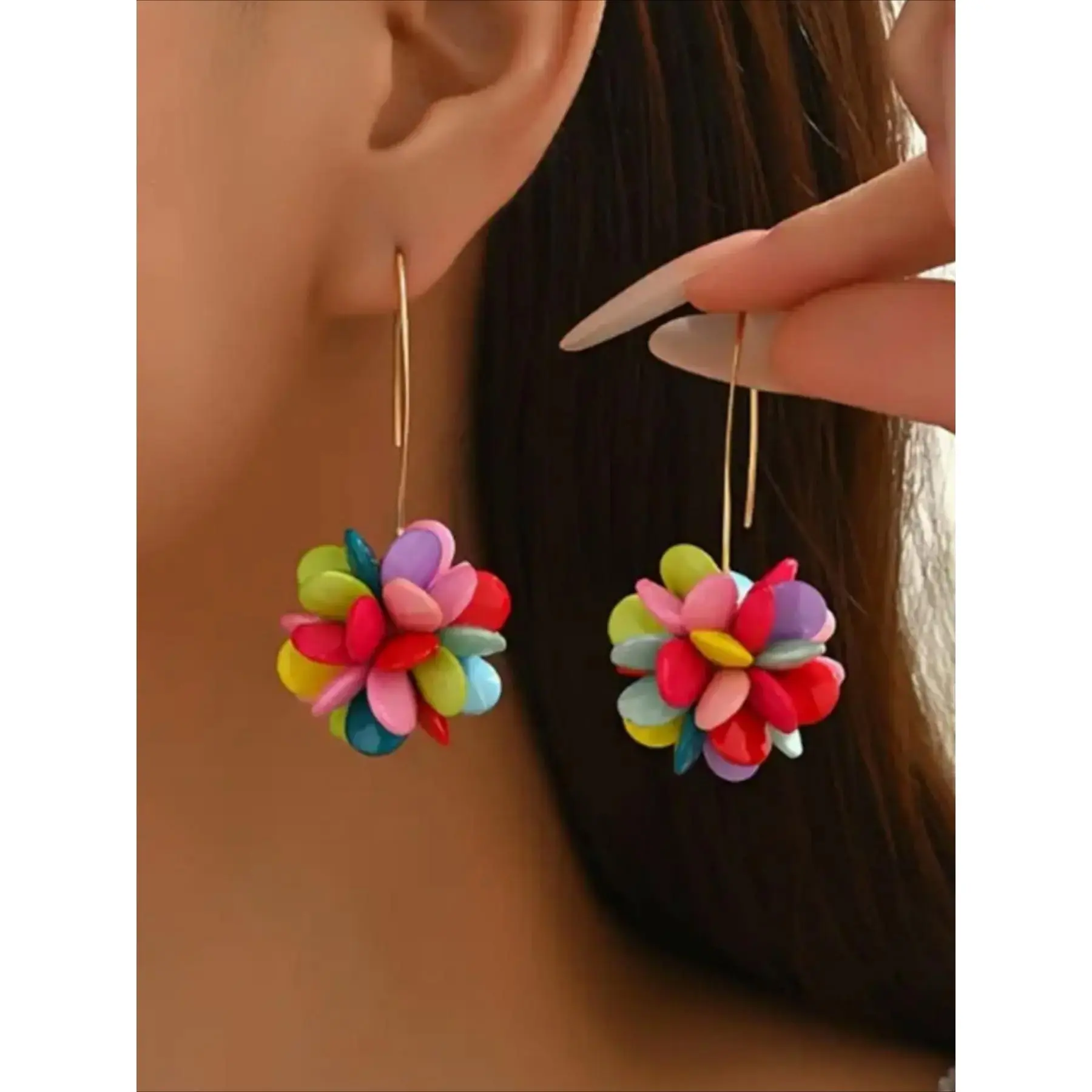 Women's Boho Beaded Flower Drop Earrings - Whimsical Candy Color Fashion Statement Pieces, Ballet & Dance Leisure Accessory Gift