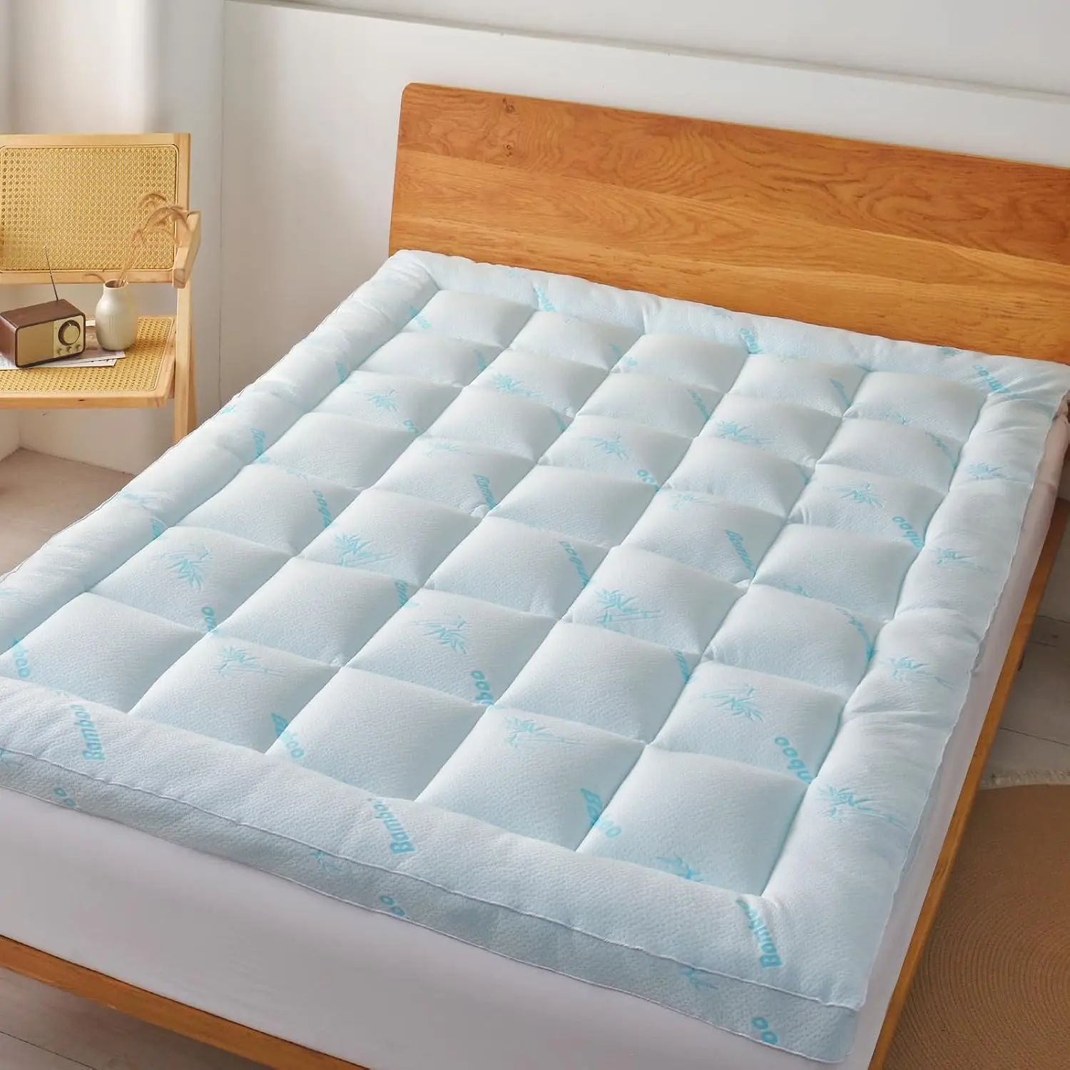 Mattress Topper Full Size - Cooling Extra Thick Breathable Viscose Made from Bamboo Mattress pad - Soft Quilted Fitted Mattress Cover with 900 GSM Down Alternative Fill (8-21”Deep Pocket)