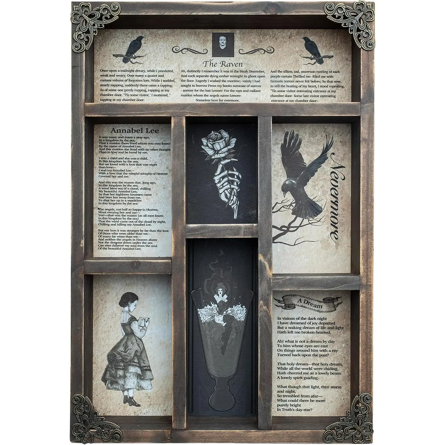 Rustic Edgar Allan Poe Poems Cabinet of Curiosities,Victorian Gothic Decor for Shelves, Small Wall Shelf, Halloween Decor, Floating Shelves,  Wall Decor,  for Poetry/Goth Fans